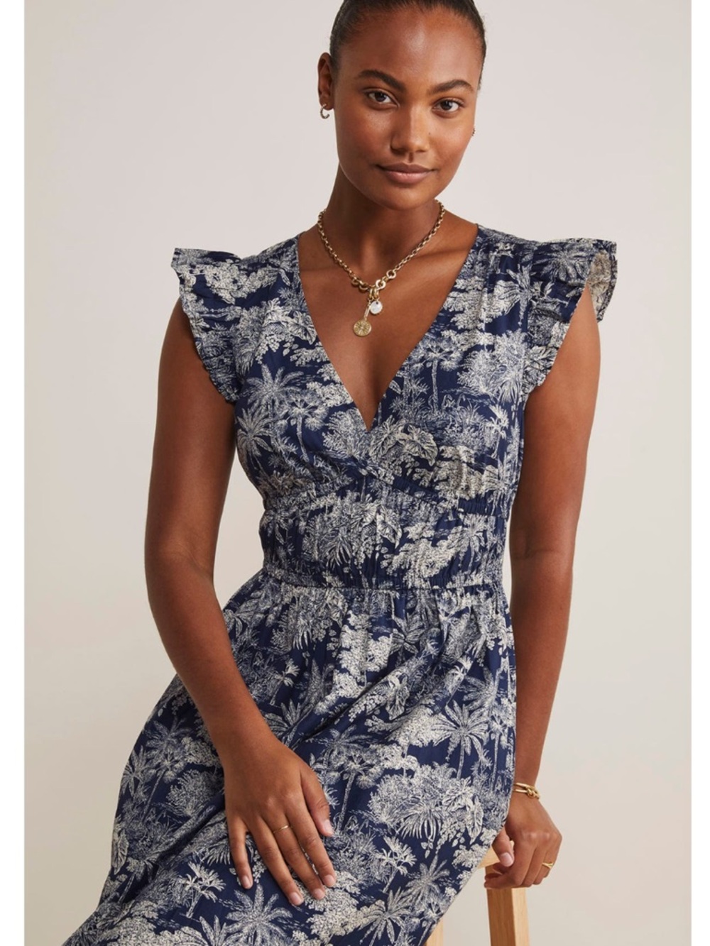 Vineyard Vines Navy and White Tropical Print Midi Dress - Like New - Picture 7 of 13